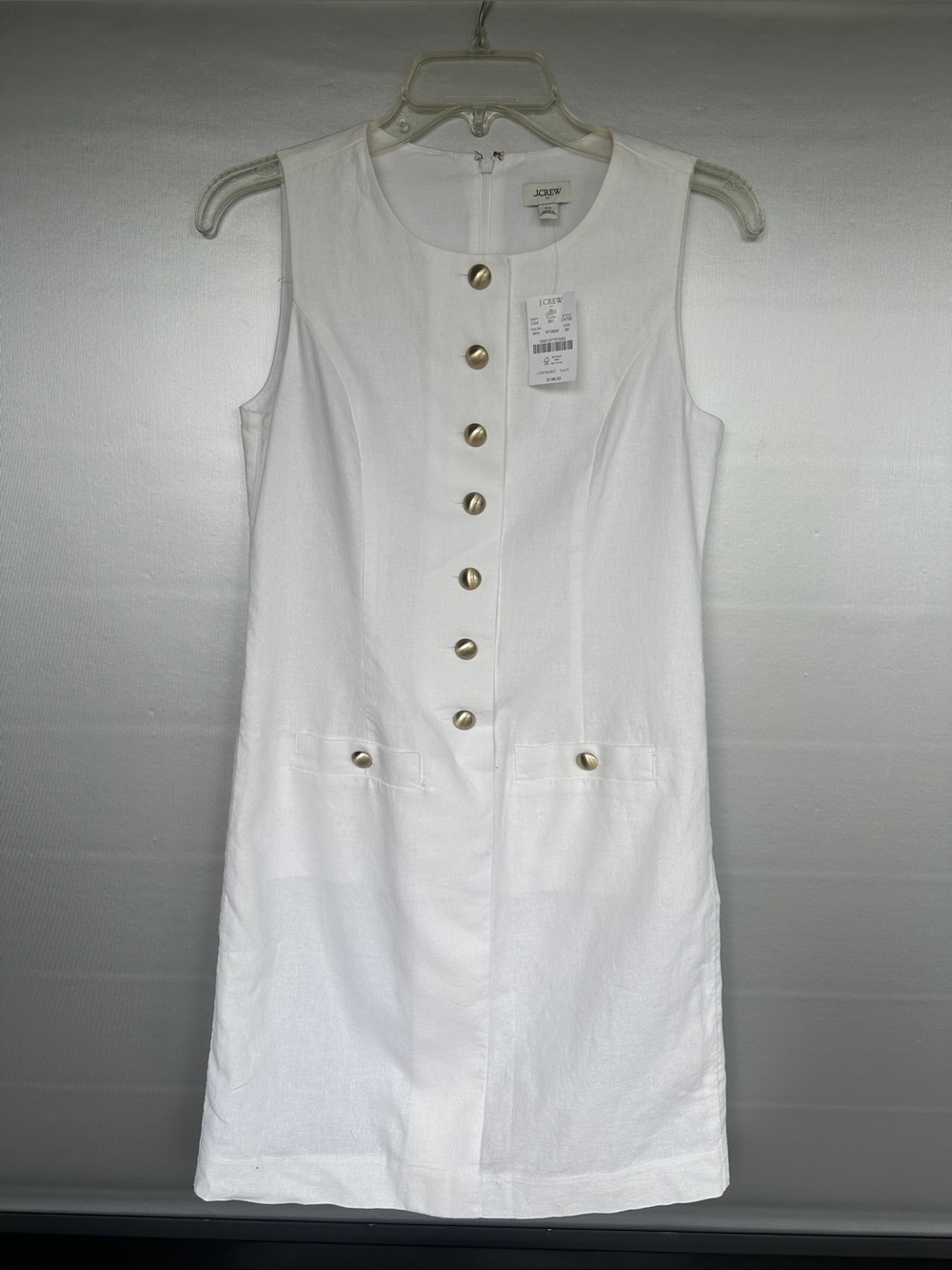 NWT J Crew Linen-blend White Button-front Mini Dress Size 00 Welt Pockets Travel